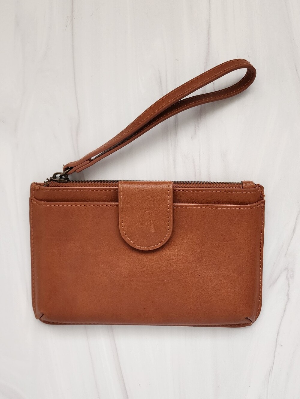 Universal Thread Brown Faux Leather Wristlet Wallet Zipper